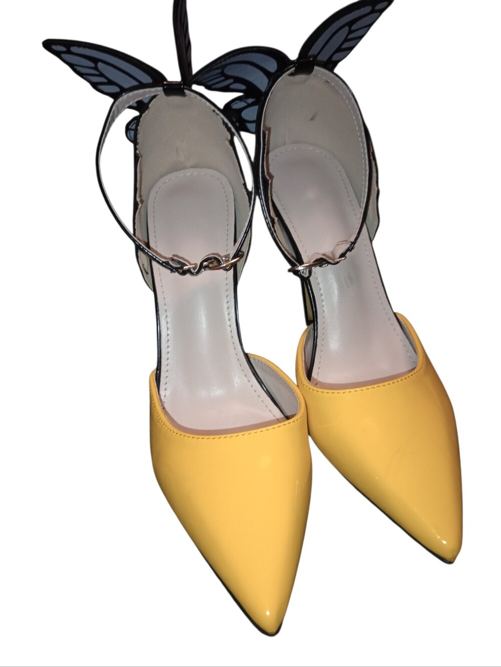 Women’s Yellow Butterfly Ankle-Strap Pointed-Toe Heels,    Unique! Size 8, NWOT - Picture 4 of 9